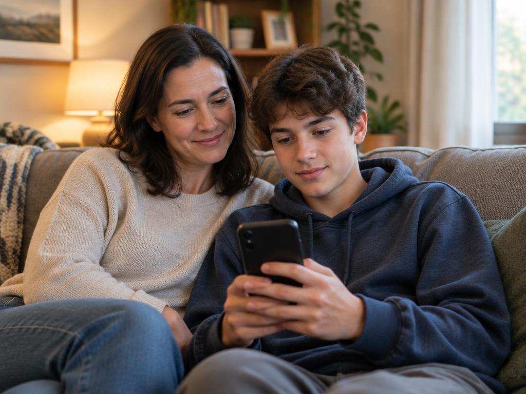 Un parent et un adolescent devant un écran
