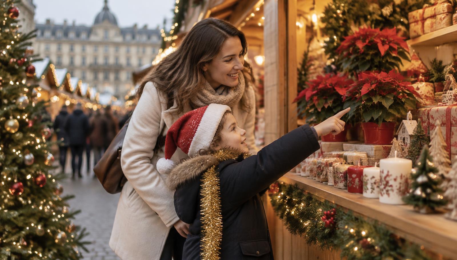 Un enfant découvrant un marché de Noël